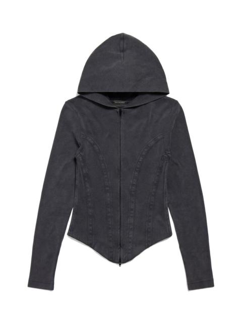 Women's Corseted Zip-up Hoodie in Black Faded