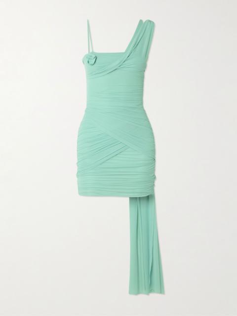 Hilvan appliquéd draped ruched stretch-jersey mini dress Turquoise