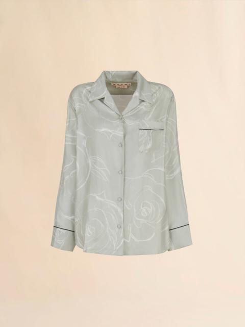GREEN SILK SHIRT WITH AURORA PRINT