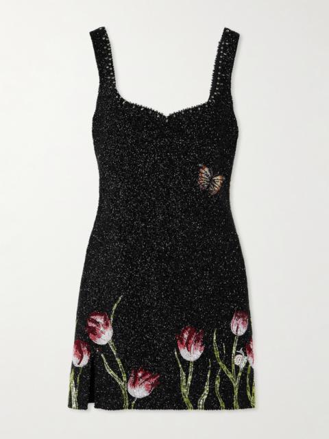 Tulip Bead-embellished Stretch-tulle Mini Dress