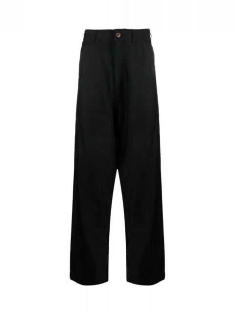 HIGH-WAISTED TWILL DROP-CROTCH TROUSERS
