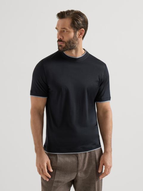 Silk and cotton jersey crew neck T-shirt with faux-layering