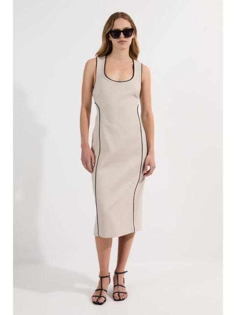 Tailored Marl Contrast Tipped Pencil Midi Dress