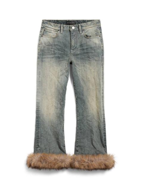 Women's Fur Trim Flared Capri Pants in Light Blue