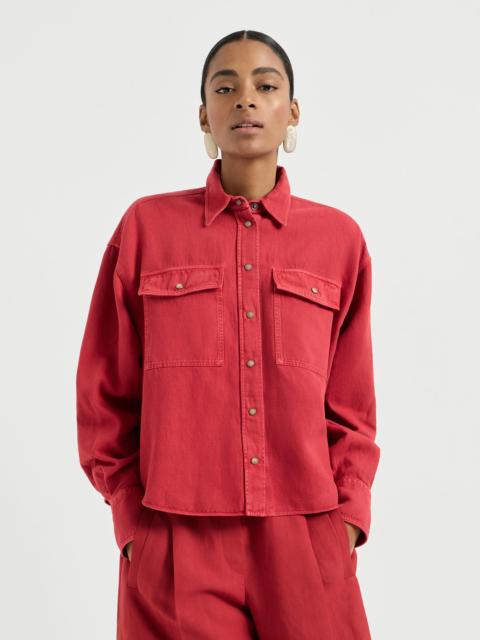 Garment-dyed shirt in cotton and linen cover