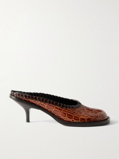 Croc-effect Leather Mules