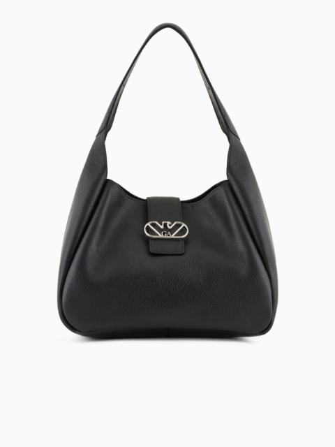 Leather hobo shoulder bag with eagle buckle