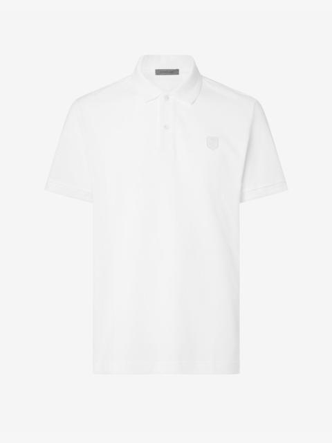White button-up cotton pique polo shirt