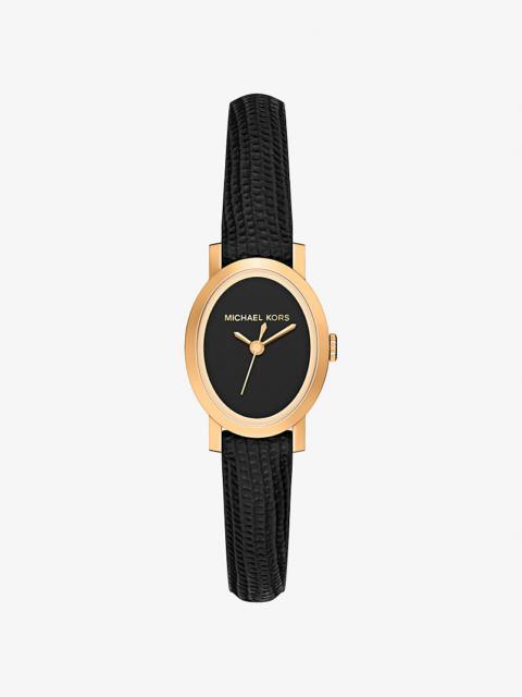 Petite Maude Gold-Tone and Lizard Embossed Leather Watch
