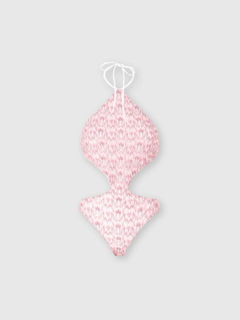 Trikini in lamé viscose with foliage motif