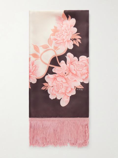 Fringed Floral-print Silk-twill Scarf