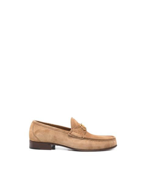 logo-plaque suede loafers