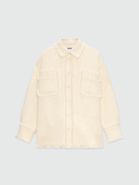 Ivory bouclé shirt with micro sequins