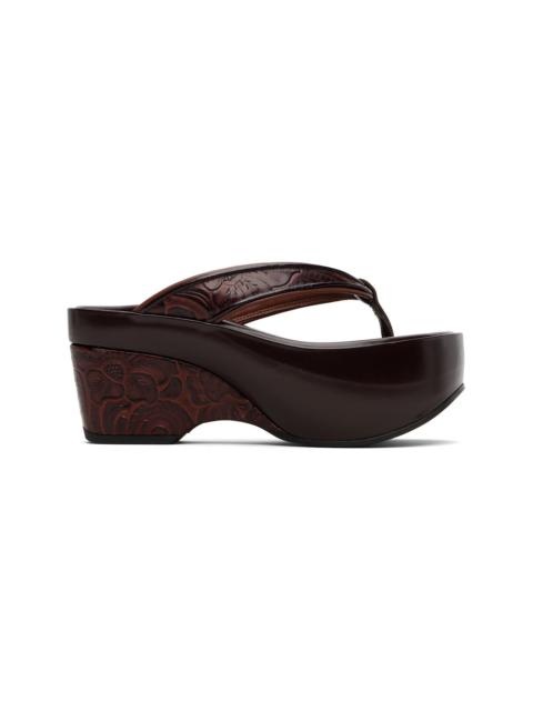 Burgundy Platform Thong Heeled Sandals
