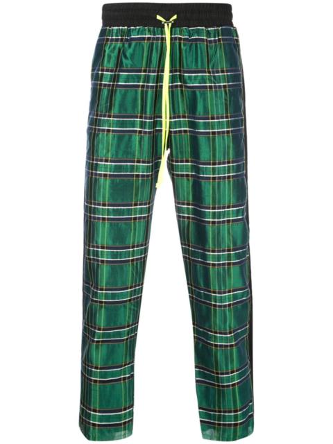 silk plaid track pants