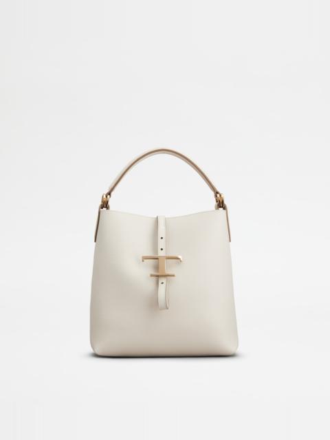 T TIMELESS BUCKET BAG IN LEATHER MINI - WHITE