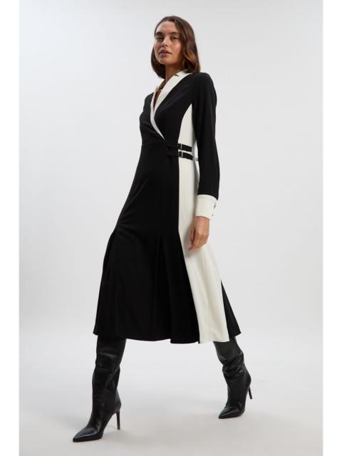 Tailored Crepe Buckle Waist Midi Shirt Dress