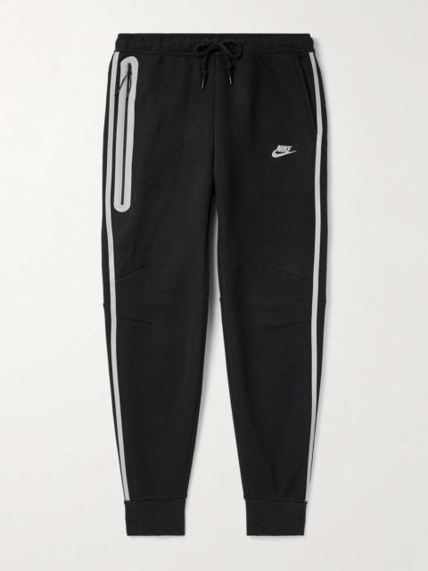 Tapered Logo-Embroidered Striped Cotton-Blend Tech-Fleece Sweatpants