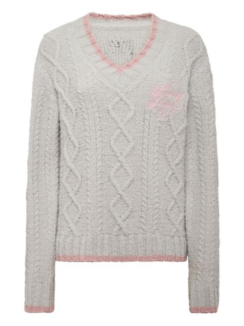 cable-knit v-neck sweater