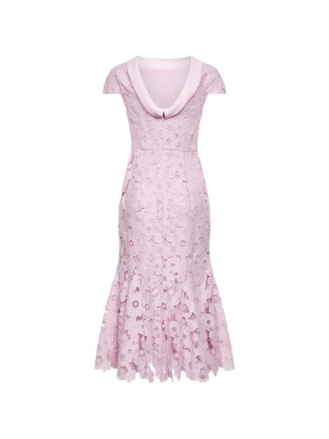 scalloped flared midi dress