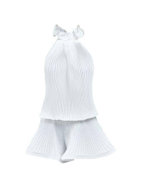 pleated turtleneck mini dress