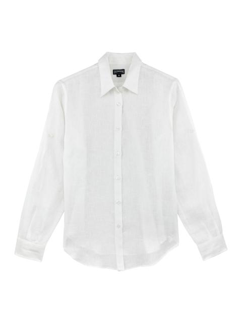 Women long sleeves Linen Shirt Solid