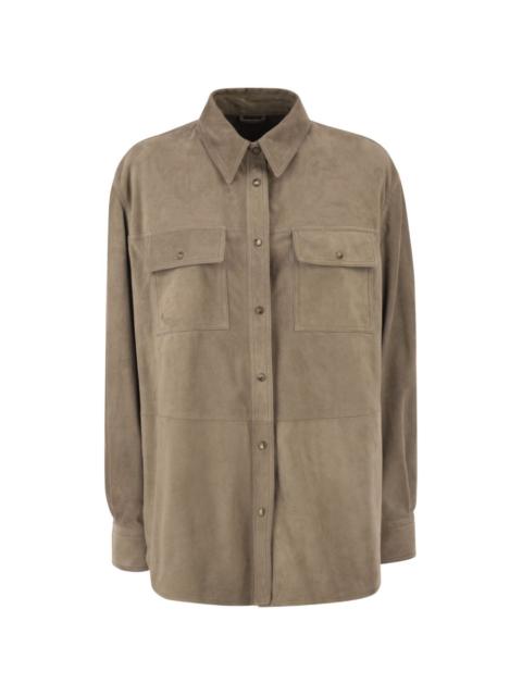patch pocket suede overshirt