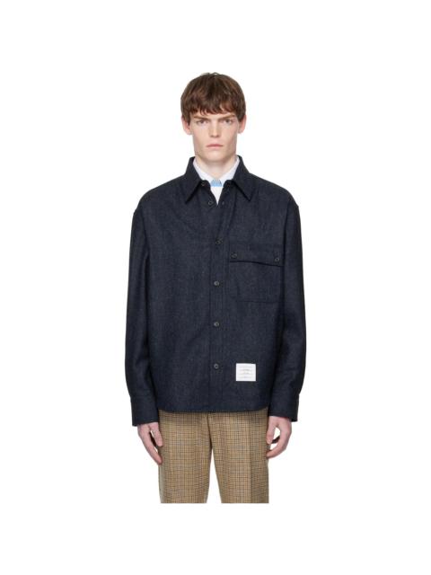 Navy Oversized PC Solid Donegal Tweed Shirt
