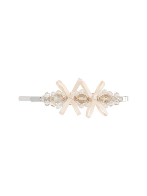 Beige Petite Bow Detail Flower Hair Clip