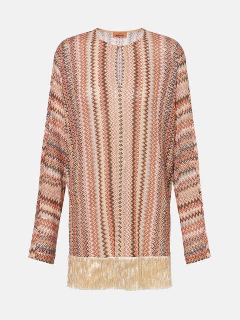 Zigzag fringed lamé blouse