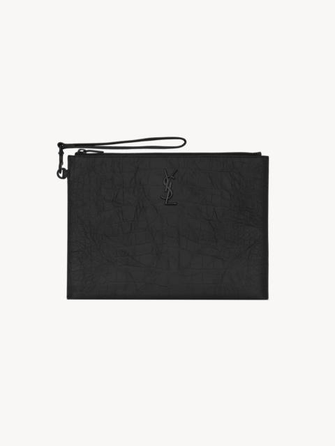 CASSANDRE ZIPPED TABLET HOLDER IN CROCODILE-EMBOSSED LEATHER