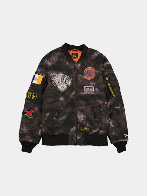 NEW YORK KNICKS X ALPHA X NEW ERA MA-1 BOMBER JACKET (BLACK CAMO)
