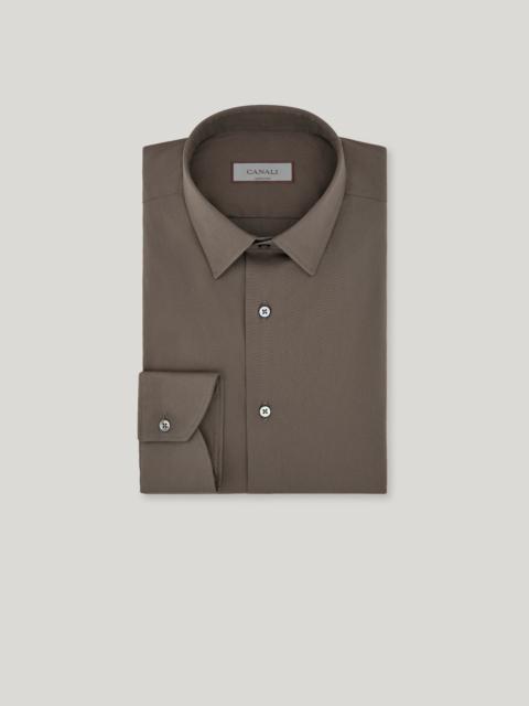 REGULAR FIT SHIRT IN BROWN STRETCH COTTON