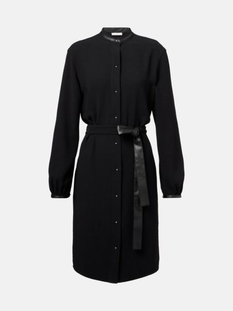 Faux leather-trimmed shirt dress