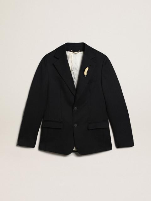 Men’s single-breasted blazer in dark blue wool gabardine