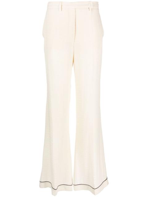high-waisted flared silk trousers