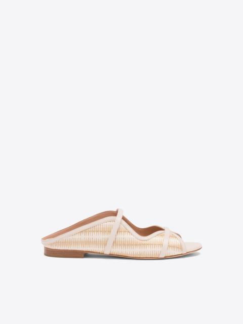 Norah White Stripe Raffia Flat Sandals