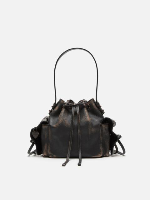 Multipocket mini bucket bag - Dark brown/beige