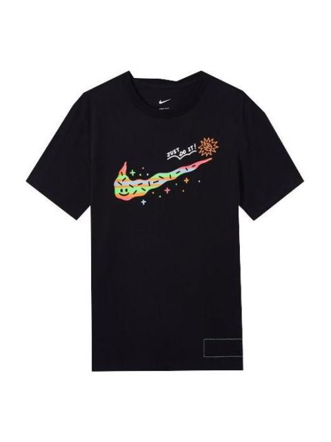 Men's Nike Printing Large Logo Casual Round Neck Short Sleeve Black T-Shirt DV3188-010