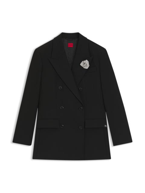 OVERSIZED-FIT BLAZER WITH RHINESTONE LAPEL BROOCH