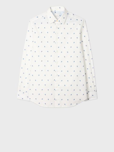 Tailored-Fit White 'Ditsy Flower' Cotton Shirt