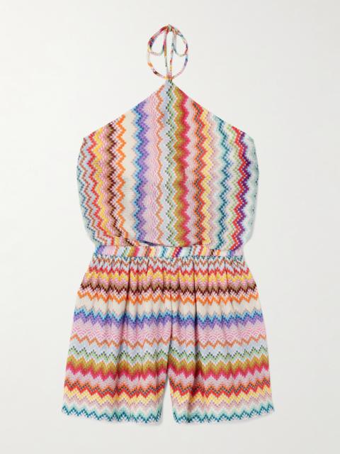 Mare Metallic Crochet-knit Halterneck Playsuit