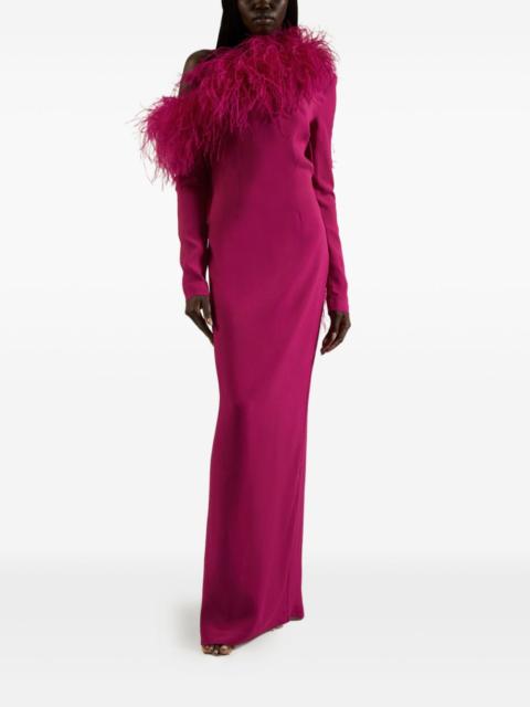 feather-trimmed one-shoulder dress
