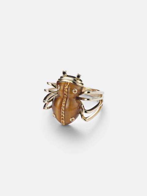 Araignée 9kt gold ring with gemstones