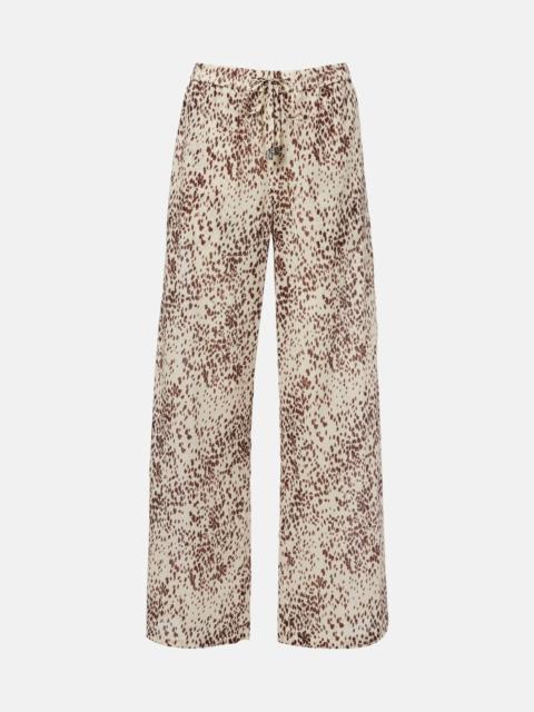 Leopard-print cotton wide-leg pants