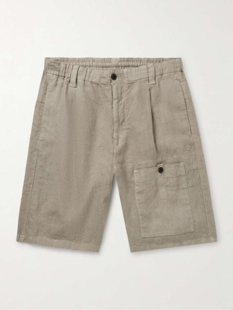 Straight-Leg Pleated Linen Cargo Shorts