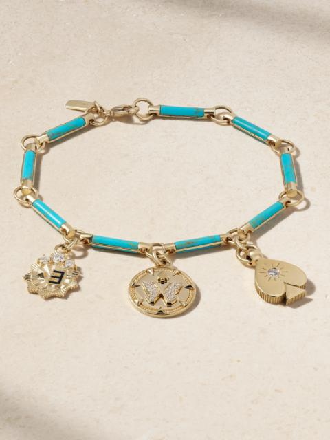 Reverie, New Beginnings & Spade Element Chain 18-karat Gold, Turquoise And Diamond Bracelet