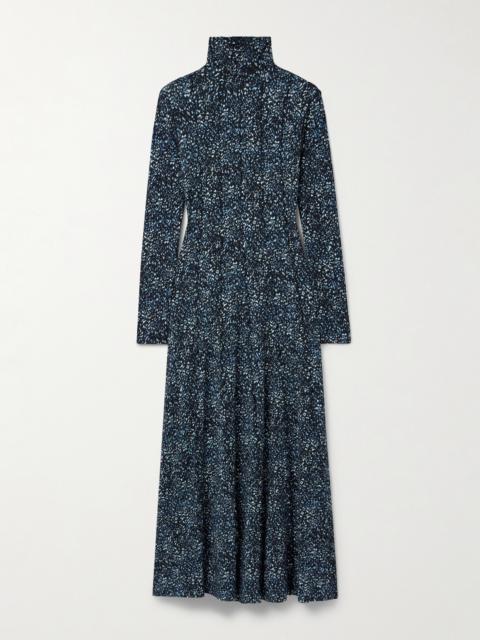 Mabel Ruffled Cheetah-print Jersey Turtleneck Maxi Dress