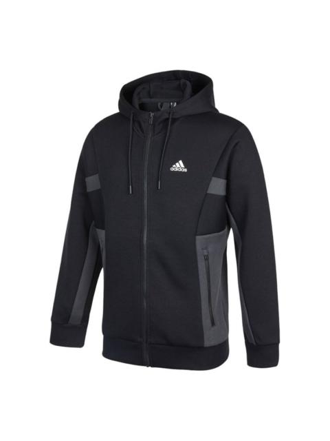 adidas St Kn Spcr Jkt Contrasting Colors Pocket Knit Sports hooded Logo Jacket Black H39239