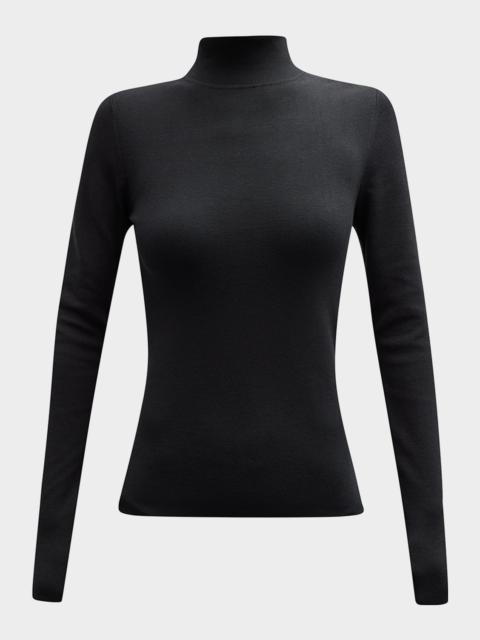 Long-Sleeve Stretch Silk Turtleneck Pullover